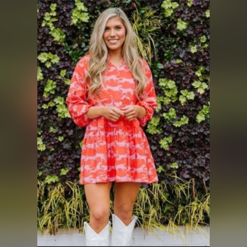 Michelle McDowell Winnie Mini Dress-Wild Hearts Coral Womens Size Small